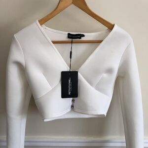 Pretty Little Thing White Crop Top Womens Medium 8 New with Tags